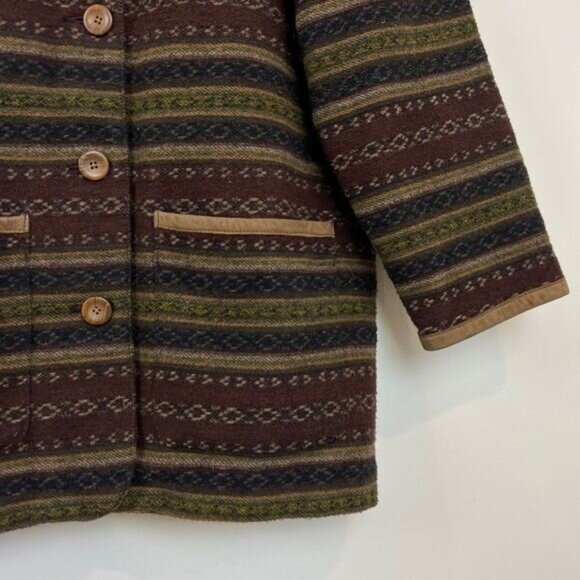 Vintage Marie Claire Women's Large Wool Blend Cardigan Sweater Shacket Fair Isle - Picture 14 of 14